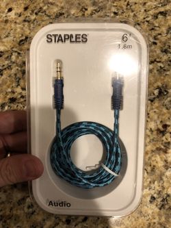 Staples Brand Braided 6 foot long Auxiliary cord for stereo/phone music playback