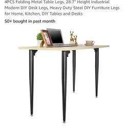 4PCS Folding Metal Table Legs, 28.7" Height Industrial Modern DIY Desk Legs, Heavy Duty Steel DIY Furniture Legs for Home, Kitchen, DIY Tables and Des