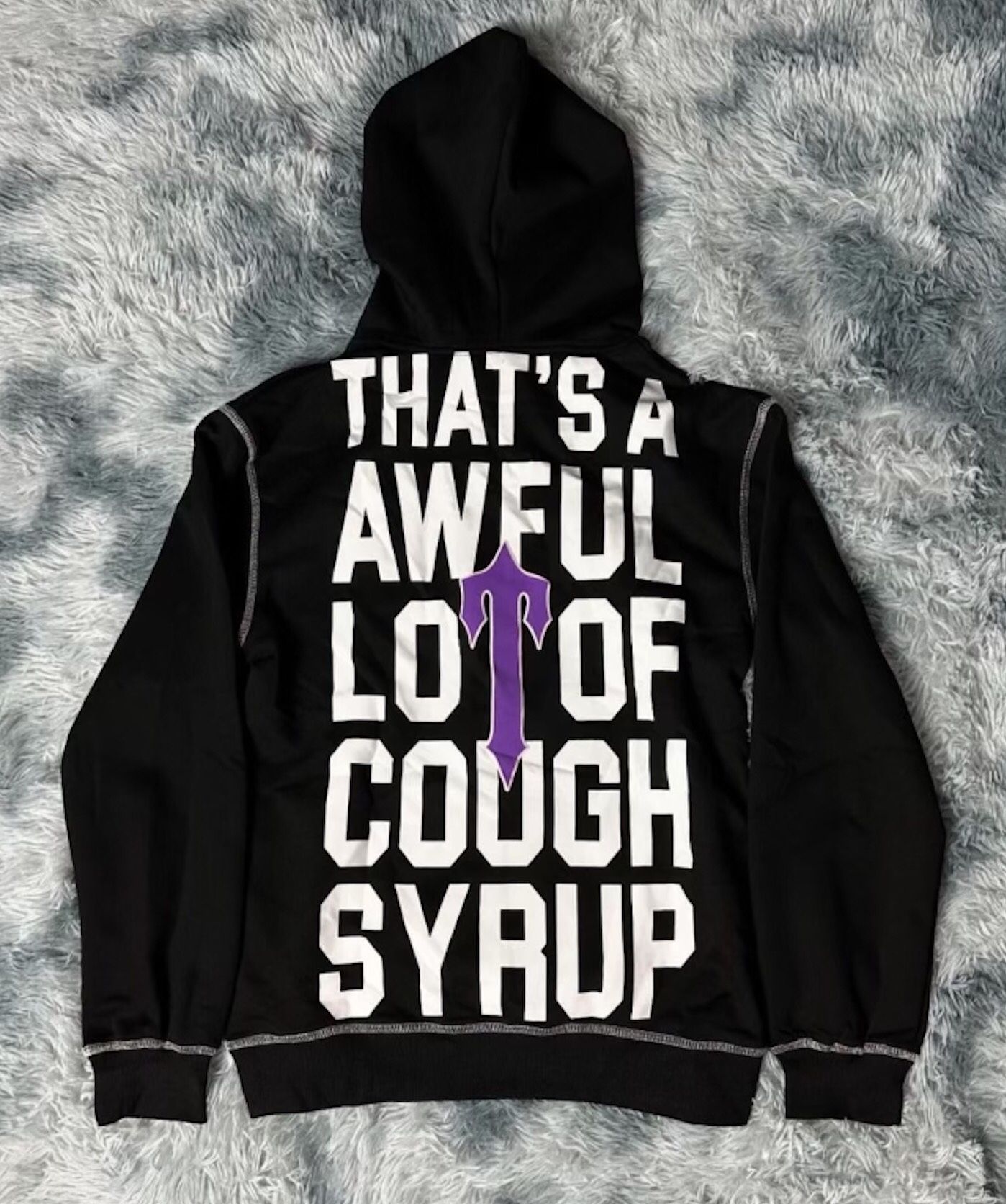 That’s A Awful Lot of Cough Syrup Denim Hoodie Trapstar Black Chrome White Top Hearts Tears Jacket Medium M XL