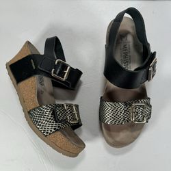 Mephisto Lissandra Black Leather Cork Wedge Sandals Women’s Size 7