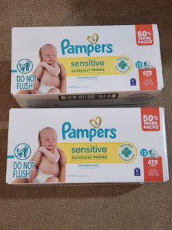 Brand New Boxes of Pampers Sensitive Fragrance Free Baby Wipes 672 Count
