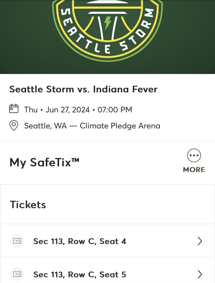 Seattle Storm vs. Indiana Fever June 27 7pm