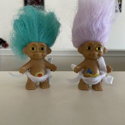 1998 Trolkins Troll Dolls - Cyan & Light Purple (Sunburst And Genie Lamp)