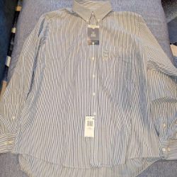 Van Heusen Mens Size 17.5 36/37 Classic Fit Flex Collar Striped Shirt Blue White