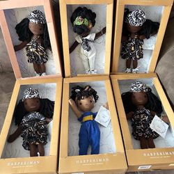New Lot of 6 Harperiman handmade linen dolls  Some wear to boxes