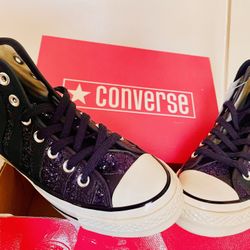Converse Black Leather Purple Glitter Women’s Size 5 