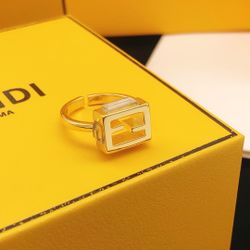 Fendi Square Hollow Ring With White Diamonds
