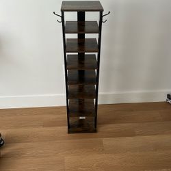Rustic Wood & Metal Vertical Shoe Rack – 7 Tier Space Saver