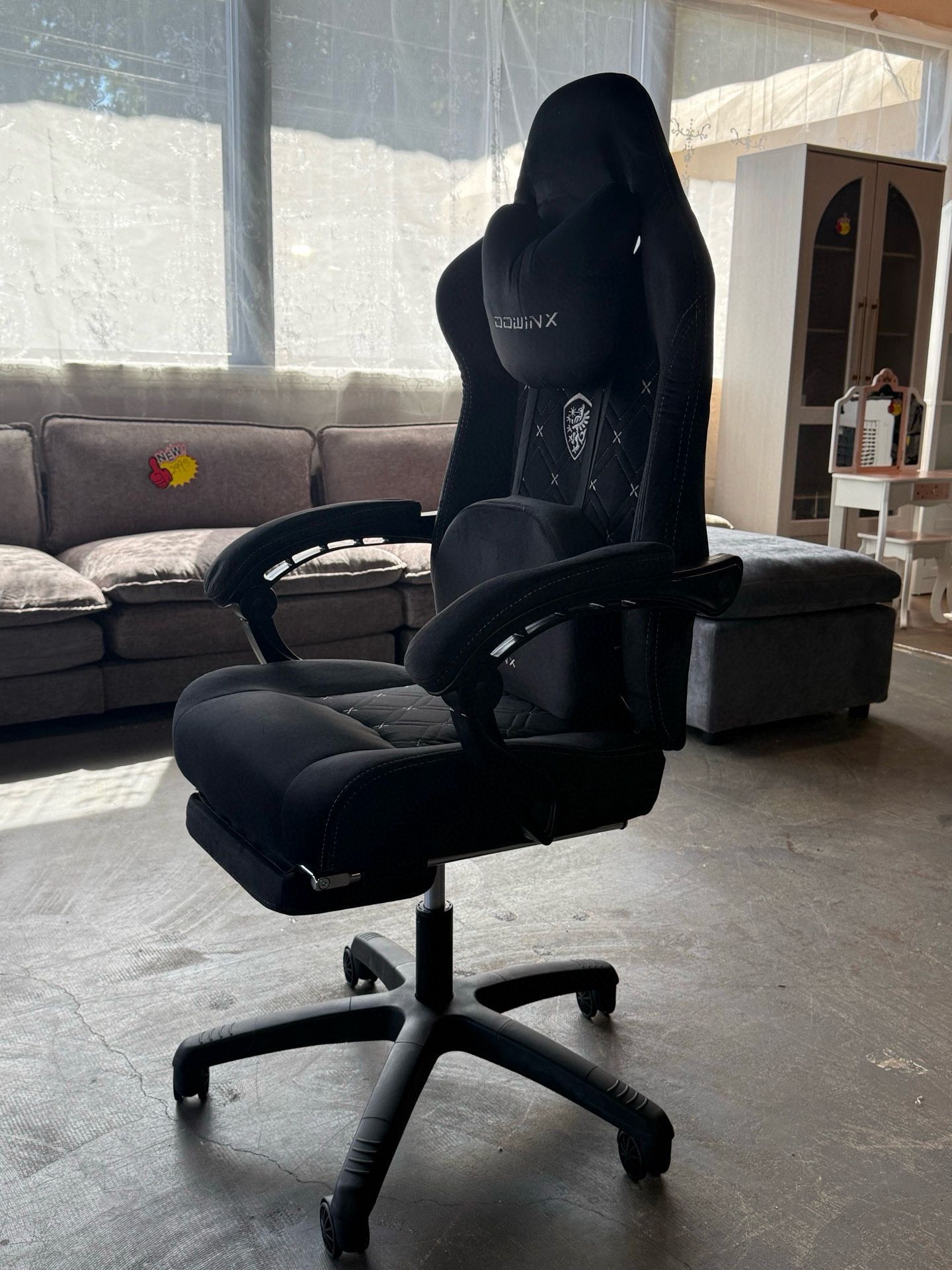 Fabric Gaming Chair with Heated Massage Lumbar Support, Gamer