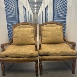 Pair Of Solid Wood Vintage Bergère chair
