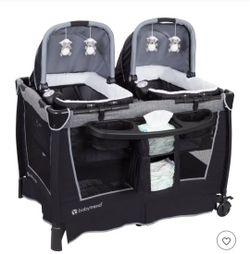 Baby Trend Retreat Twins Nursery Center - Quarry: Deluxe Playard with Bassinets, Locking Wheels & Carrying Bag