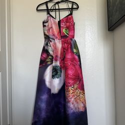 Karen Millen Red and Purple Halter Midi Dress