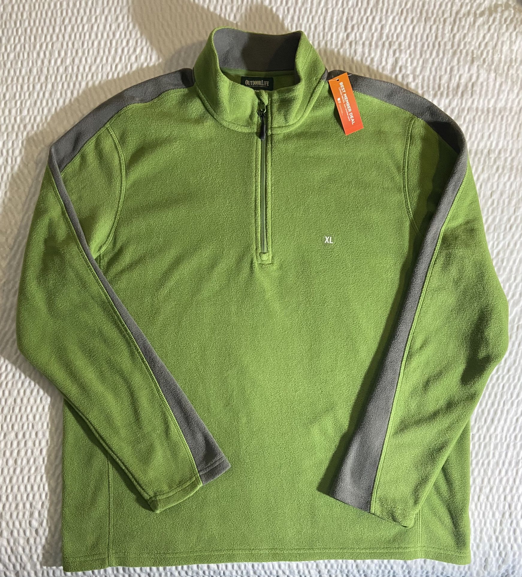 NWT New Mens Outdoor Life Green/Gray Fleece Pullover Sweatshirt Shirt Top Jacket