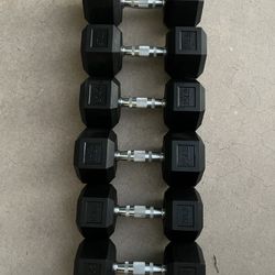 20lb 25lb 30lb Hex Rubber Dumbbell Set Weights 