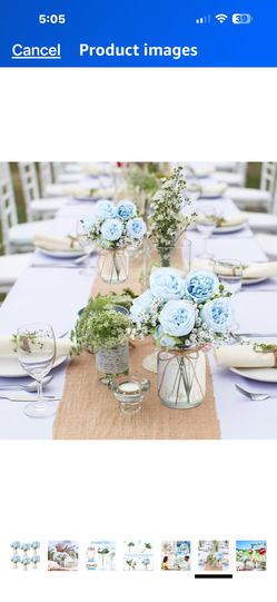 6 Sets Mason Jar Centerpiece Table Decorations, Artificial Peony Baby's Breath Flower Bouquets, Faux Flowers with Vase, Rustic Decor Gifts for Home, W