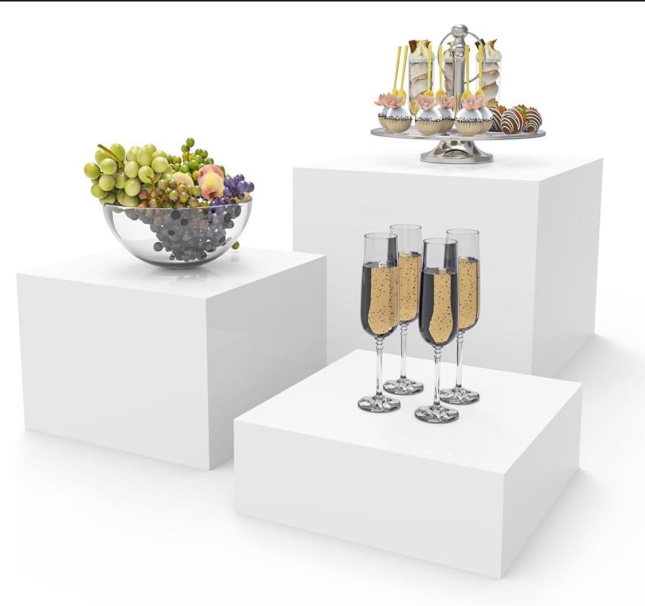 (2222-3) PecMuikee Buffet Risers, Food Risers for Buffet Table, Display Stand Shelf for Catering Dessert Collectibles Jewelry Figures Show, Acrylic Cu