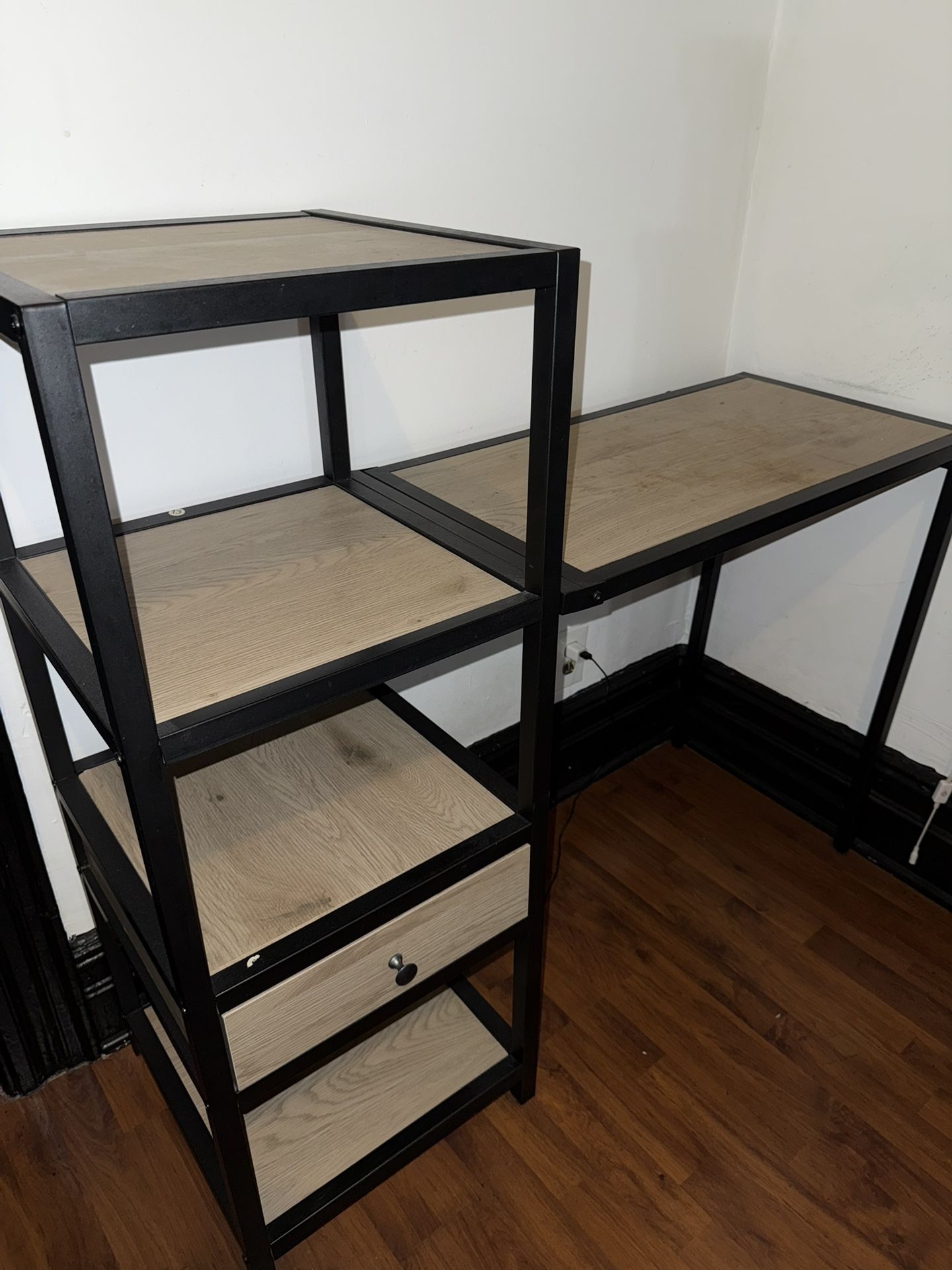 Modern Metal & Wood Desk with Shelves and Drawer