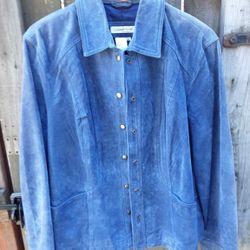 Coldwater Creek Women's XL Powder Blue 100 % Leather Snap Front Jacket Pre-owned GC