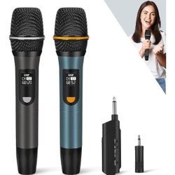Wireless Microphones, UHF Metal Rechargeable Cordless Dynamic Mic System with Auto-Connect Receiver, 160ft Range Professional Wireless Microphone for 