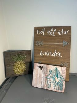 Rustic Farmhouse Wall Decor Bundle – Pineapple String Art Wander Sign