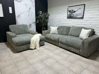 Gray Corduroy Sofa & Oversized Chair Set - Free Delivery