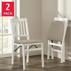 Stakmore Wood Folding Chair with Upholstered Seat, 2-pack