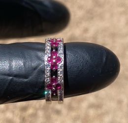 Vintage 14K White Gold Diamond & Red Topaz Ring – Size 6.5 – 4.2 Grams