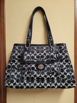 Vintage Coach Bag Penelope Satchel In Black Logo Print - F19188