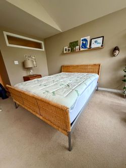 Vintage IKEA Sundnes Queen Rattan Bed Frame - Rare find!