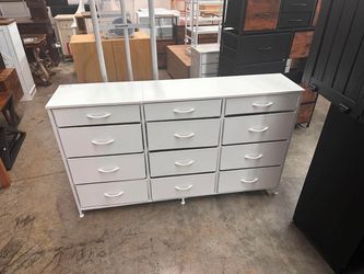 melmine Wide Dresser TV Stand with 12 Fabric Drawers for Bedroom Entertainment Center for 60 inch TV, White
