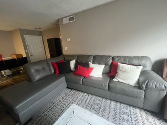 Modern Grey Faux Leather L-Shaped Sectional Couch (Like New