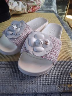 Chanel Camellia Tweed Slide Sandals