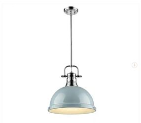 Golden Lighting Duncan 1-Light Chrome Pendant Light Fixture Seafoam Shade - New