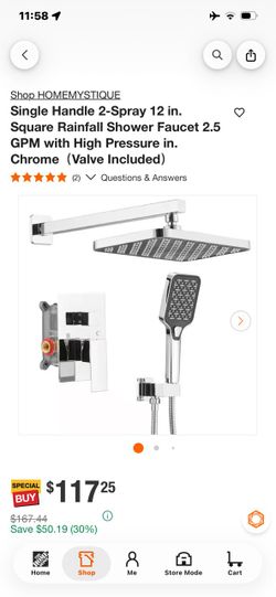 HOMEMYSTIQUE 12 in. Square Rainfall Shower Faucet Set