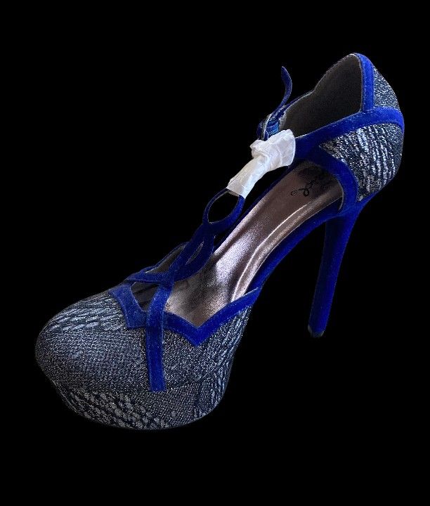Blue & Silver Lace Suede Stilettos