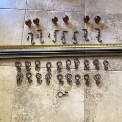 Three extendable curtain rod with finials, mounting hardware and curtain hooks