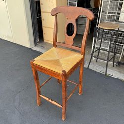 Vintage Napoleon Back Solid Wood Counter Chair Bar Stools with Rush Seat