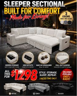 🔥 SLEEPER SECTIONAL BLOWOUT! 🔥🔥  🛋️ STYLE • STORAGE • SLEEP — ALL IN ONE!