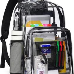 New Clear Backpack for School, 17 inch Large Heavy Duty-TPU See Through Bookbag for Boys Girls and Adult, Transparent Backpack With Multi-Pockets for 
