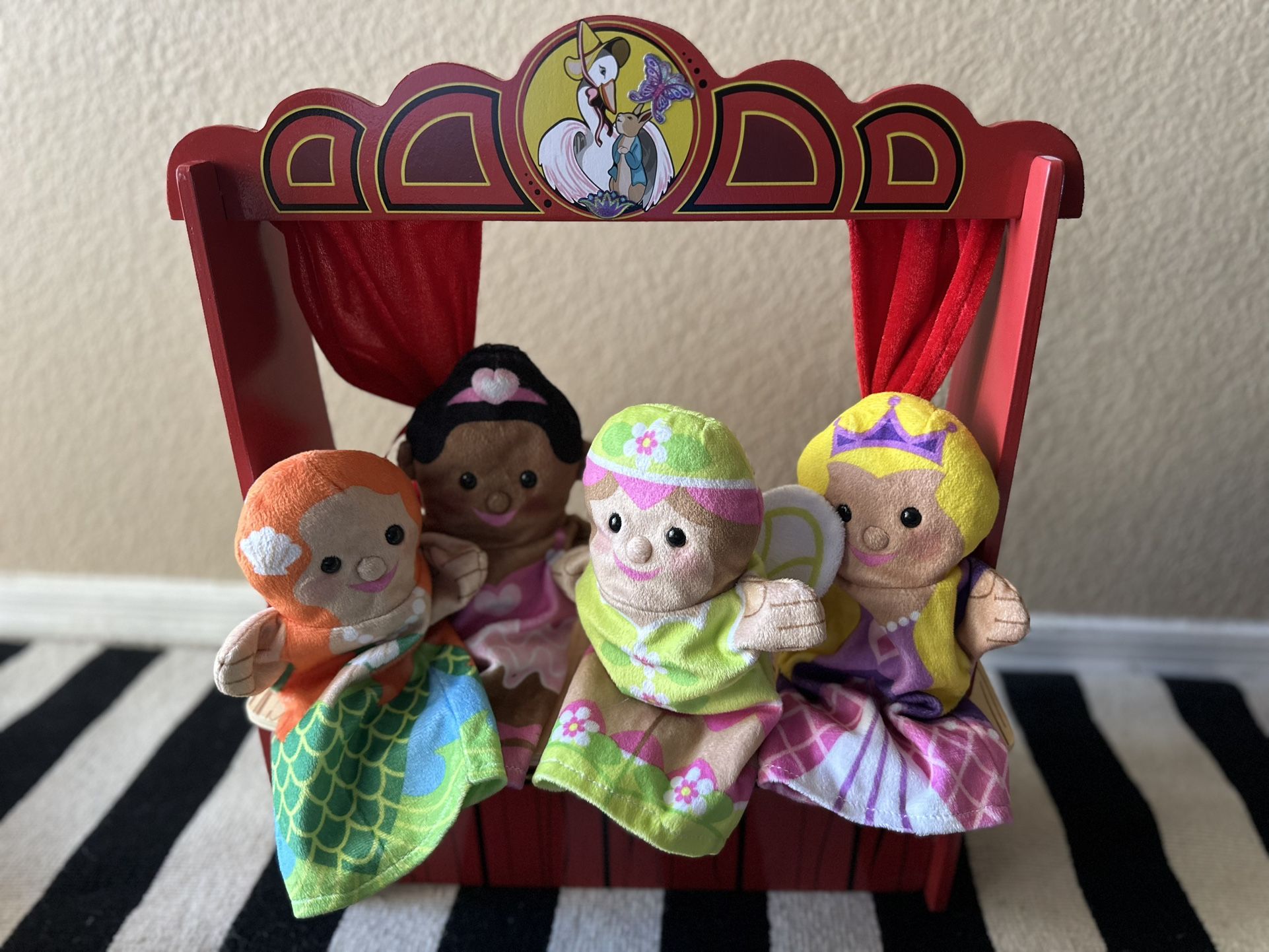 Wooden Table Hand Puppet Theater With Puppets