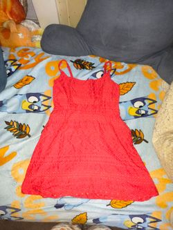 Red Eyelet Spaghetti Strap Mini Dress