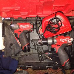 Milwaukee 12v Fuel Hammer Drill And Impact Set  2 Battery 
