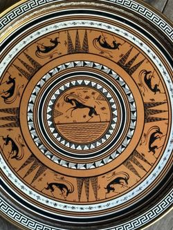 Vintage Grecian Etruscan Copper Tone Metal Tin Decorative Tray 13in   Unique vintage tray. Has a cool Grecian Etruscan design with copper tone backgro