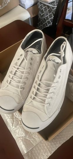 White Converse Jack Purcell low-top sneakers feature their signature curved "smile" detail on the toe cap Size 11