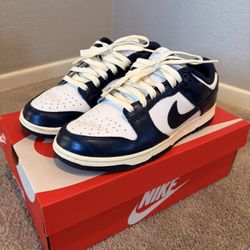 WOMENS NIKE DUNK LOW PRM WHITE/MIDNIGHT NAVY SIZE 8