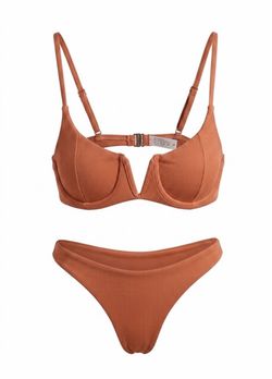 SHEIN Ribbed Underwire Bikini Set in Rust Orange