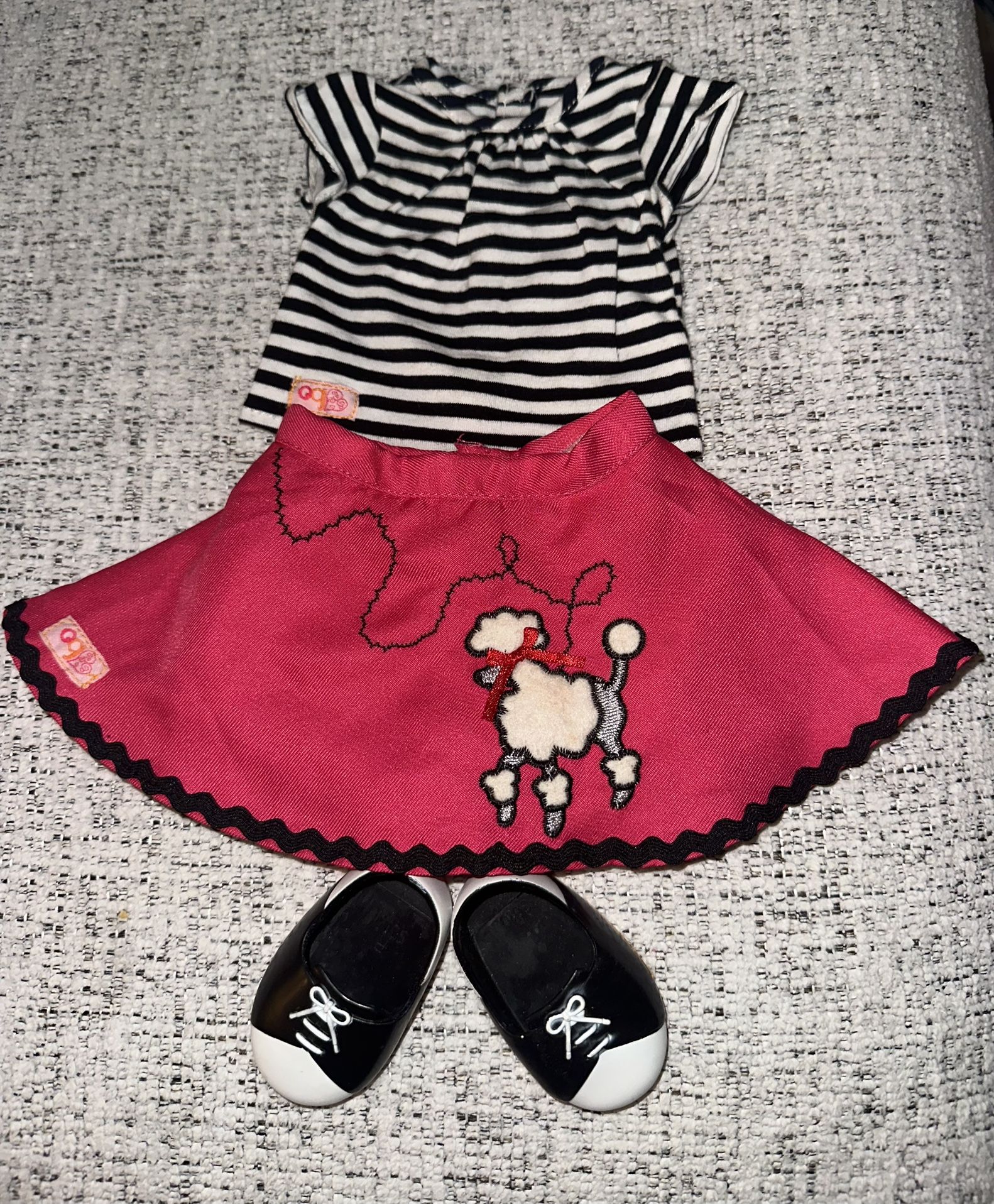 Pink Poodle Skirt set with matching shoes for dolls