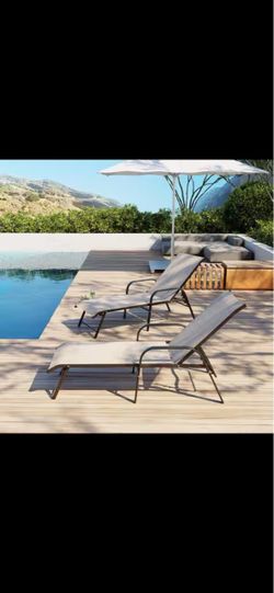 All-Weather Aluminum 2-Piece Outdoor Chaise Lounge with 6-Position Adjustable Metal Backrest and Armrests in Beige