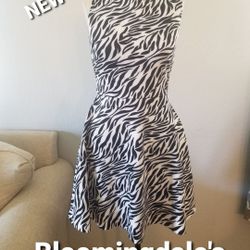 New Womens Sz XS Bloomingdale's Animal Print Zebra Dress Wild One Party