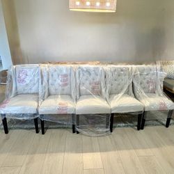 New Set of 5 Chairs Baronet Modern Beige Tufted Upholstered Fabric Parsons Kitchen Dining Room Chair